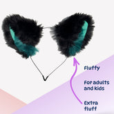 Fluffy Black & Green Cat Ears- Extra floof – Cosplay & Costume Accessory